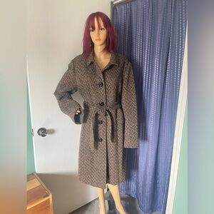 Apt 9 Coat L-XL Brown Retro 100% Wool Collared Pockets Belted Lined Vintage